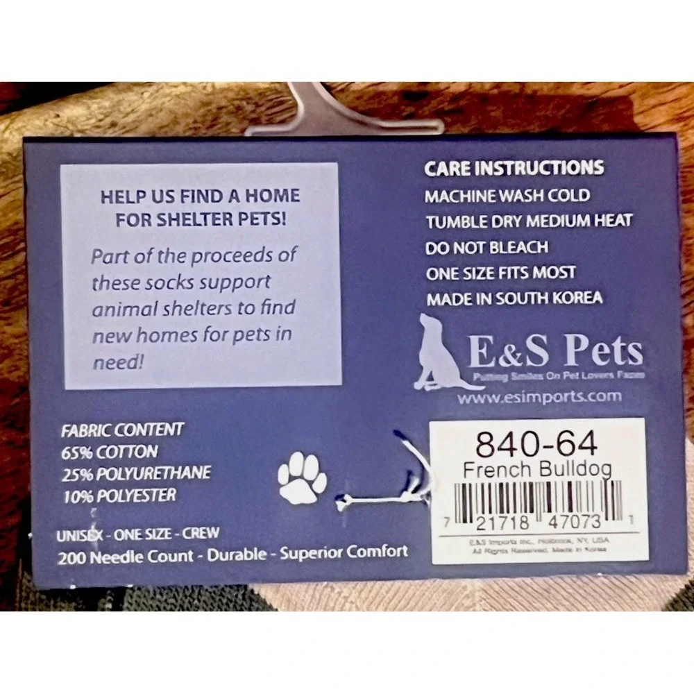 Eas Pets French Bulldog Crew Socks NWT One Size Green Novelty Dog Lover